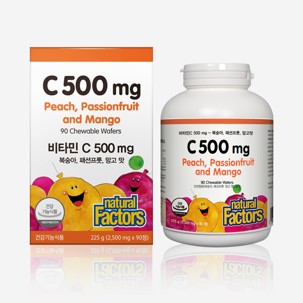 [네추럴팩터스] 비타민C 500 츄어블/ 복숭아 패션프룻 망고맛/ 90츄정(3 개월)
